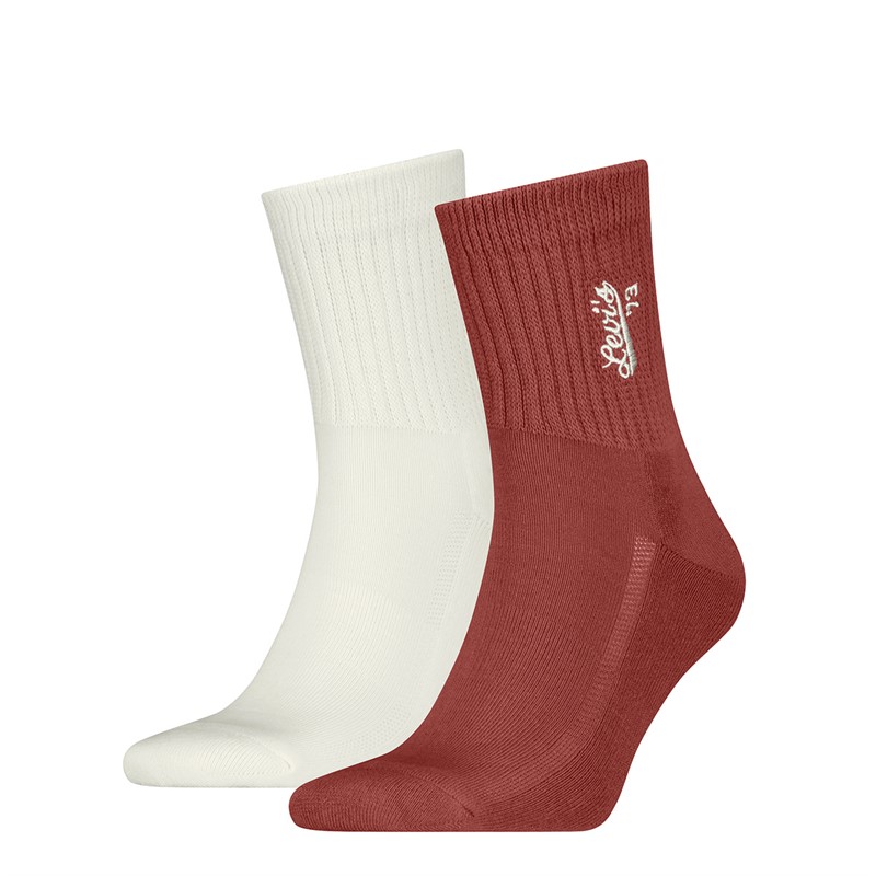Mens Embroidery Two Pack Short Cut Socks Red/White