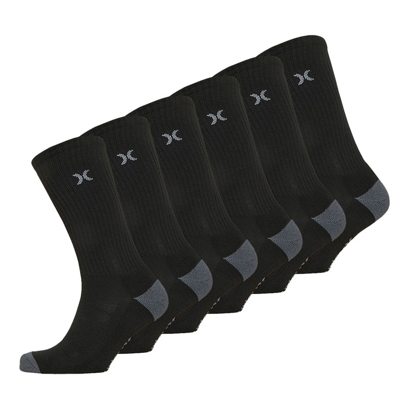 Mens Six Pack 1/2 Terry Crew Socks Black