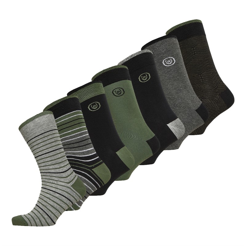 Mens Bellion Olive Seven Pack Socks Assorted