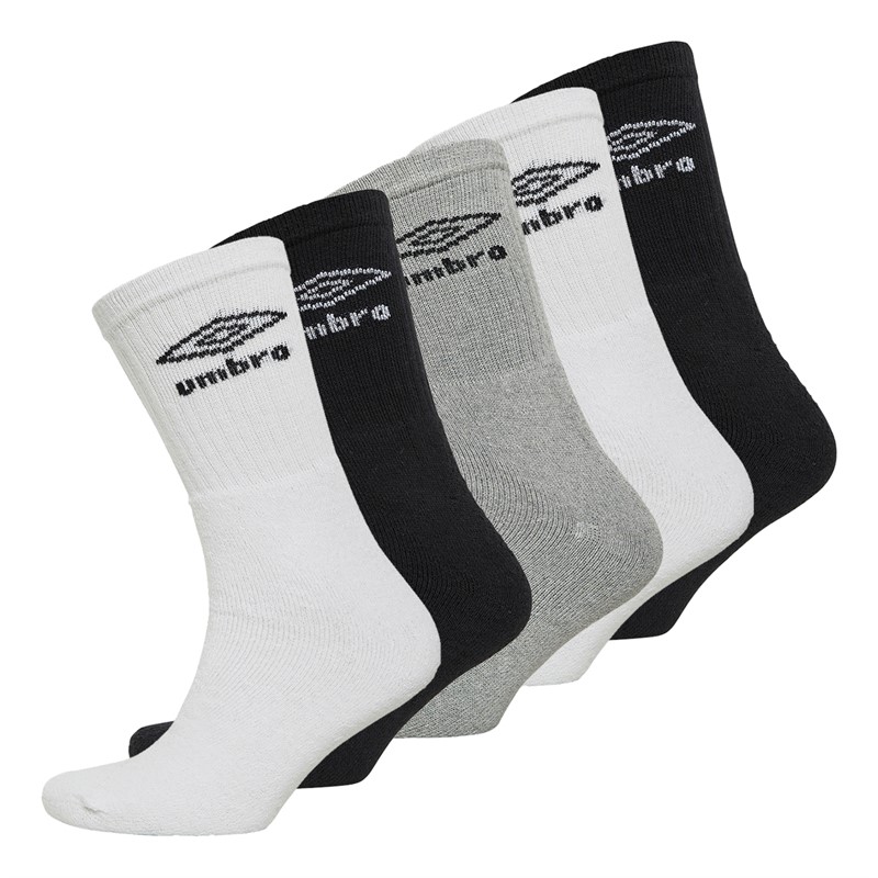 Mens Five Pack Crew Socks Black/White/Grey