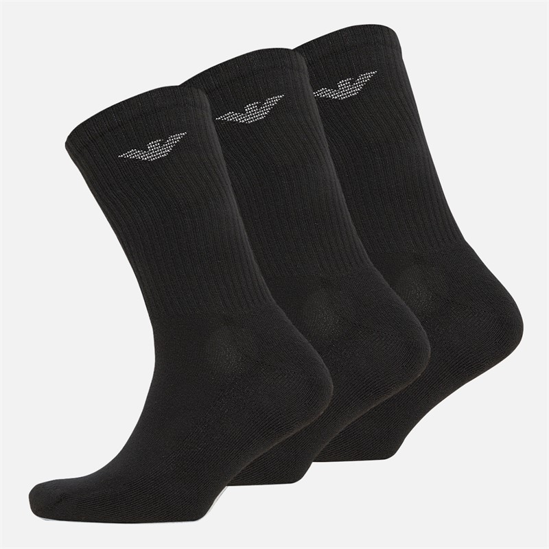 Mens Three Pack Crew Socks Black