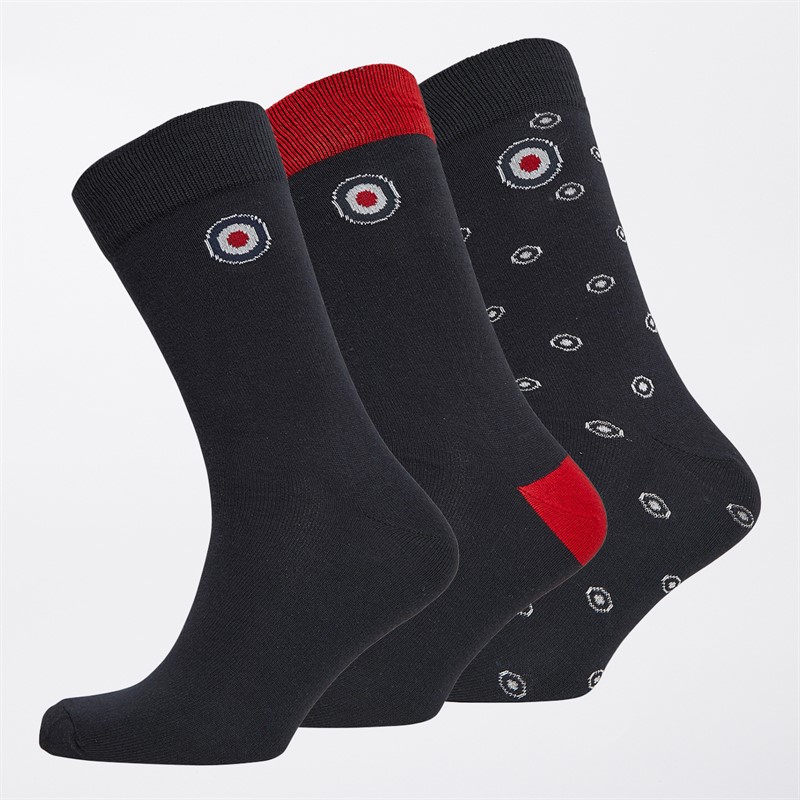 Mens Three Pack Target Socks Navy/Red/White