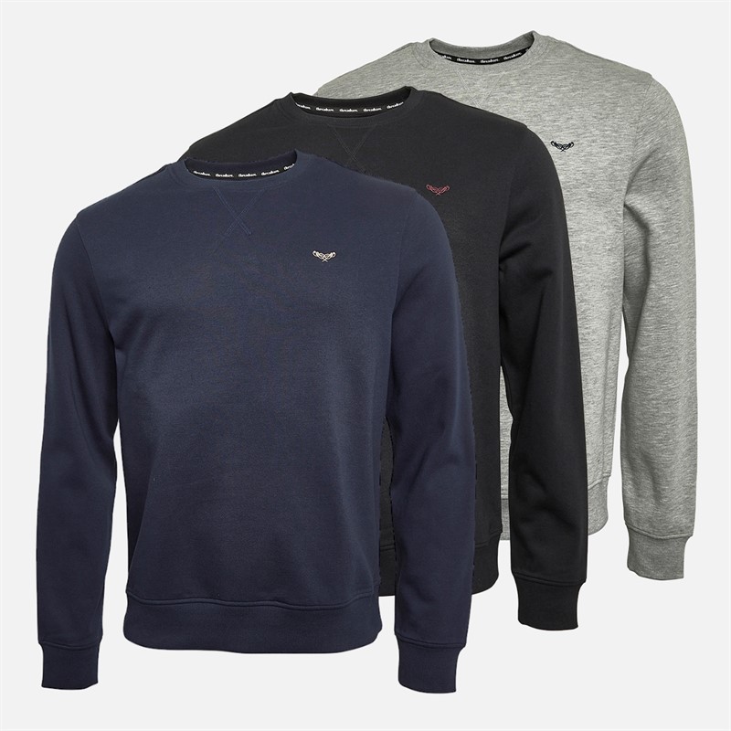 Mens Three Pack Marigold Crew Neck Sweatshirts Black/Navy/Grey 1 Mens Three Pack Marigold Crew Neck Sweatshirts Black/Navy/Grey