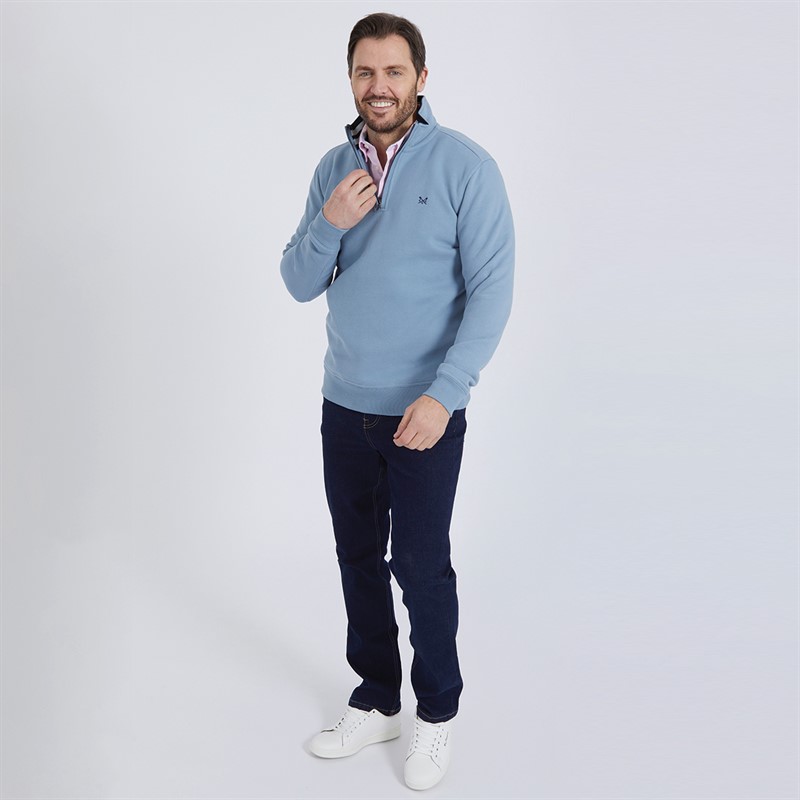 Mens 1/2 Zip Solid Sweatshirt Faded Denim 4 Mens 1/2 Zip Solid Sweatshirt Faded Denim