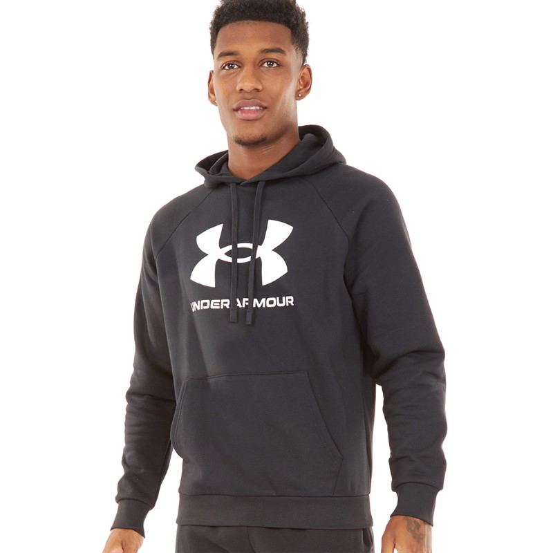 Mens UA Rival Fleece Logo Hoodie Black/White