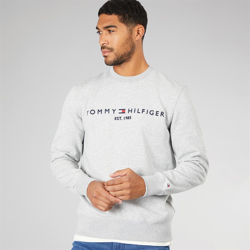 Mens Tommy Logo Sweatshirt Light Grey Heather