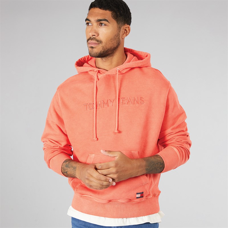 Mens TJ Label Hoodie Bright Vermillion 1 Mens TJ Label Hoodie Bright Vermillion