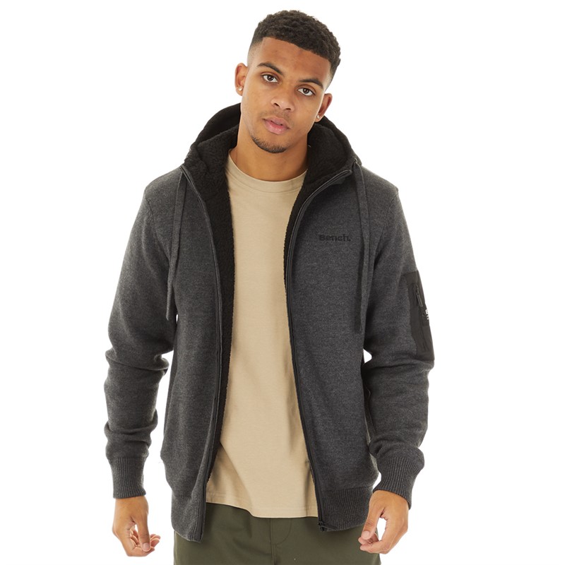 Mens Avett Knitted Hoodie Charcoal Marl