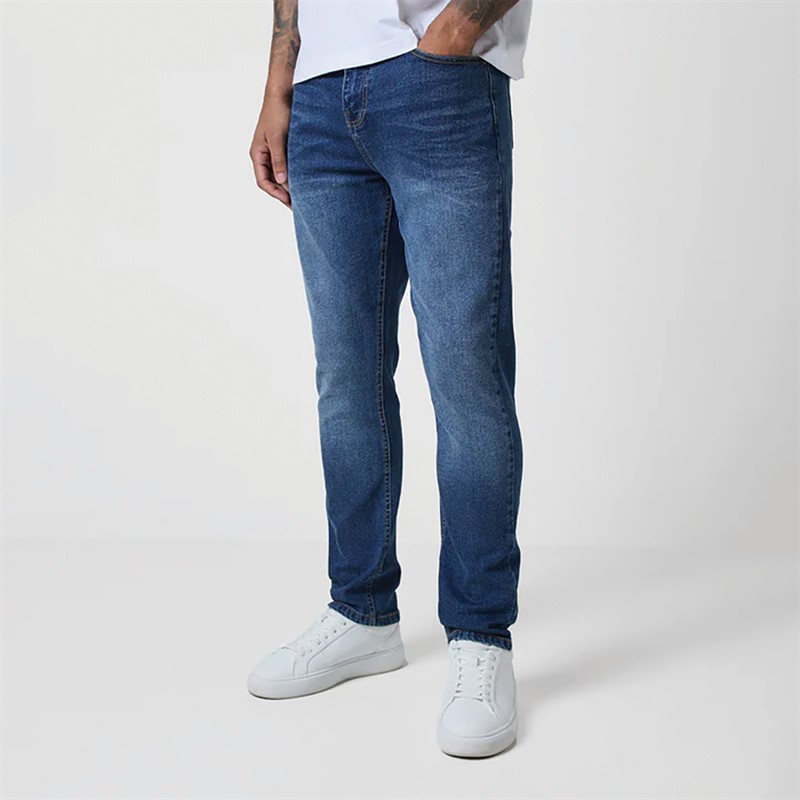 Mens Regular Fit Denim Jeans Mid Blue