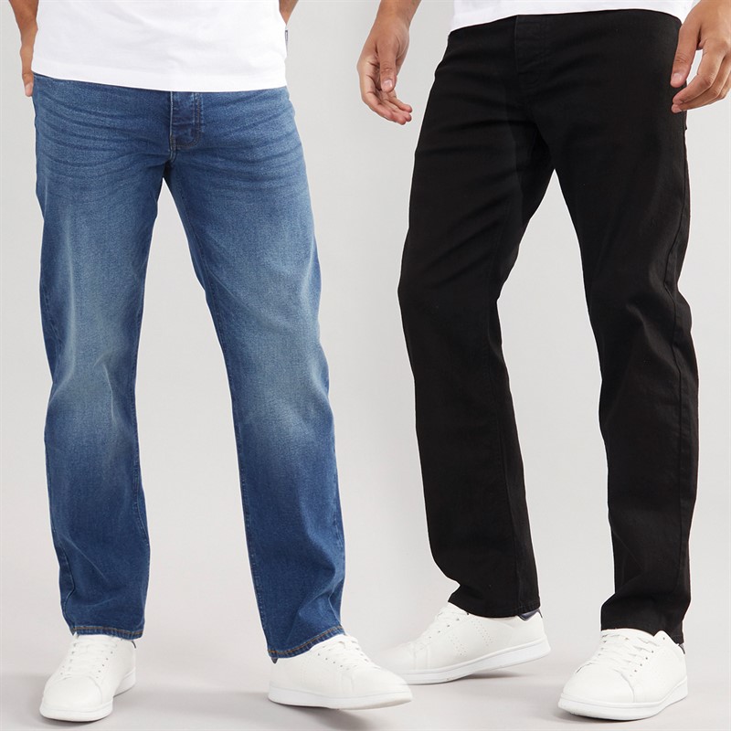 Mens Two Pack Regular Fit Jeans IND15 Darkwash/BLK01 Black