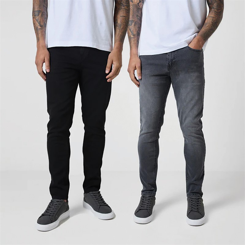 Mens Two Pack Slim Fit Denim Jeans Black 001/Grey Wash