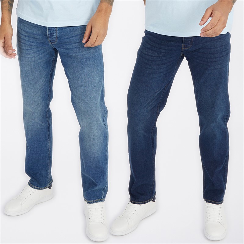 Mens FCUK Two Pack Regular Fit Jeans Ind50 - Midwash/Ind55 - Stonewash