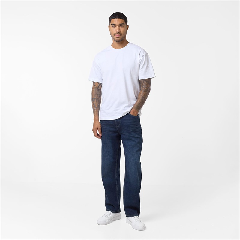 Mens Loose Fit Denim Jeans Dark Blue 4 Mens Loose Fit Denim Jeans Dark Blue