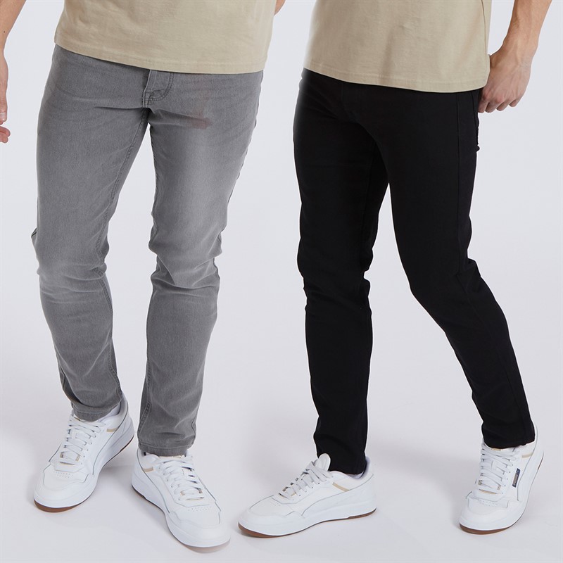 Mens Eddie Two Pack Slim Fit Jeans Black/Mid Grey 1 Mens Eddie Two Pack Slim Fit Jeans Black/Mid Grey