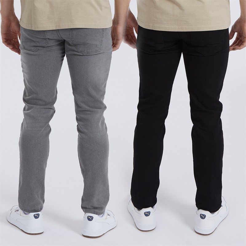 Mens Eddie Two Pack Slim Fit Jeans Black/Mid Grey 2 Mens Eddie Two Pack Slim Fit Jeans Black/Mid Grey
