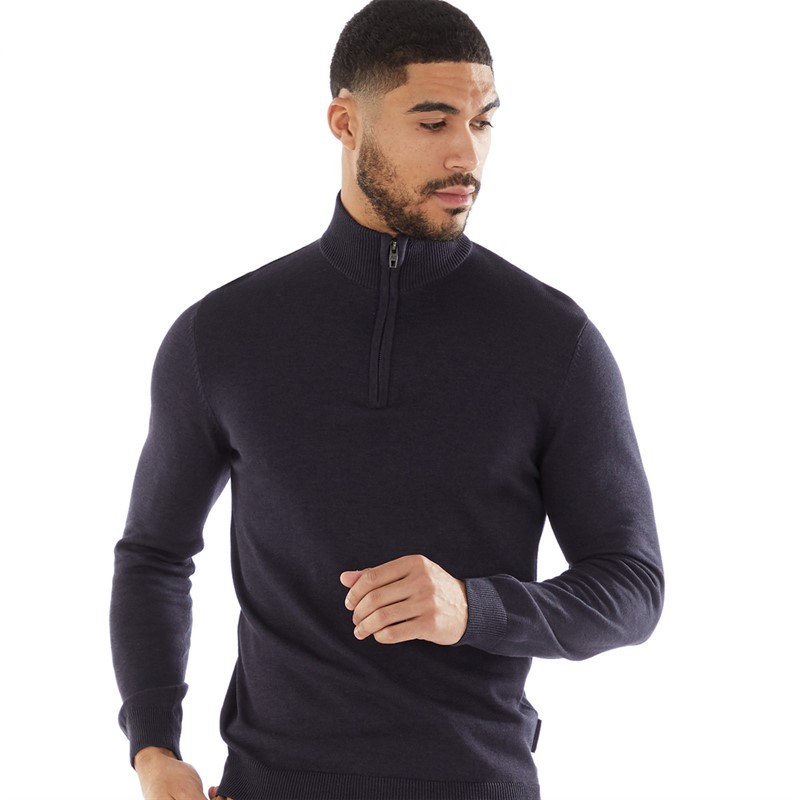 Mens Cotton 1/4 Zip Jumper Marine Mel