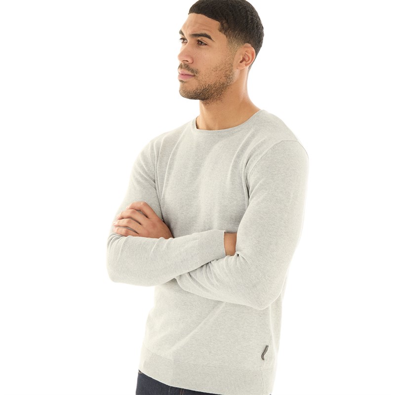 Mens Cotton Crew Neck Jumper Light Grey Mel
