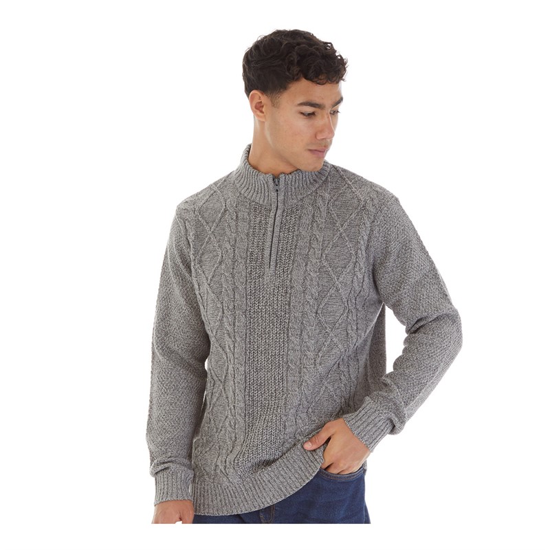 Mens 1/4 Zip Neck Sweater Grey Twist 1 Mens 1/4 Zip Neck Sweater Grey Twist