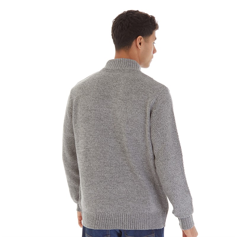 Mens 1/4 Zip Neck Sweater Grey Twist 2 Mens 1/4 Zip Neck Sweater Grey Twist