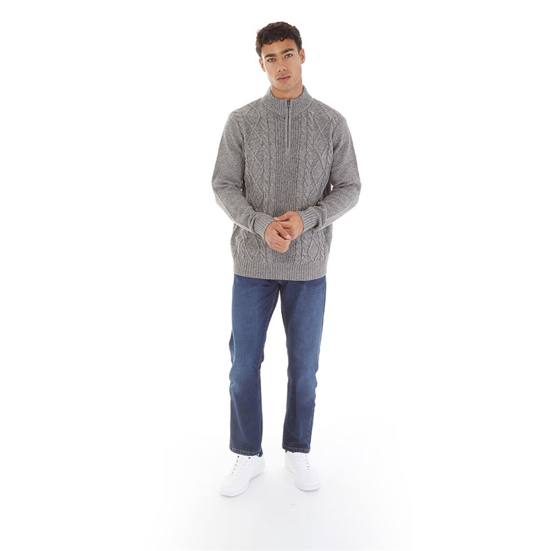 Mens 1/4 Zip Neck Sweater Grey Twist 3 Mens 1/4 Zip Neck Sweater Grey Twist