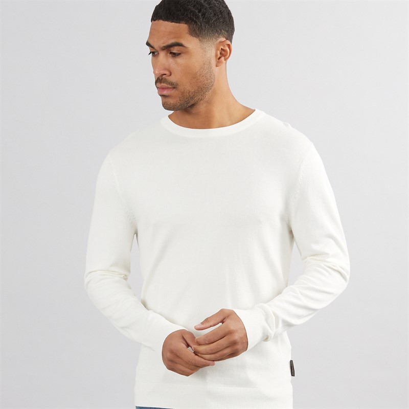 Mens Cotton Crew Neck Jumper Ecru