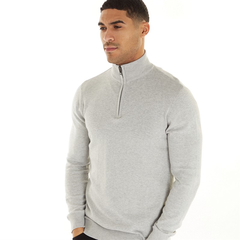 Mens Cotton1/4 Zip Jumper Light Grey Mel 1 Mens Cotton1/4 Zip Jumper Light Grey Mel