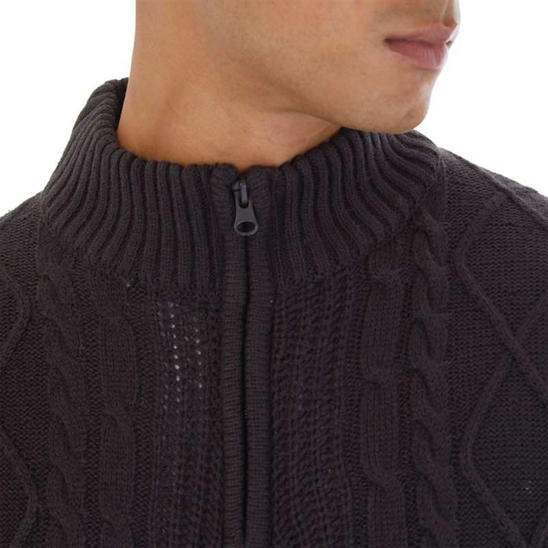 Mens Cable 1/4 Zip Neck Sweater Charcoal 3 Mens Cable 1/4 Zip Neck Sweater Charcoal