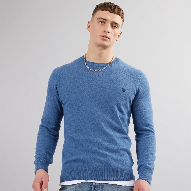 Mens Wool Blend Crew Neck Sweater Dark Denim