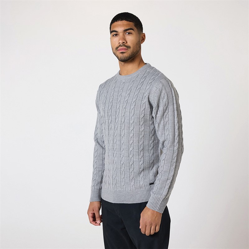 Mens Cable Knit Crew Neck Jumper G Marl 1 Mens Cable Knit Crew Neck Jumper G Marl