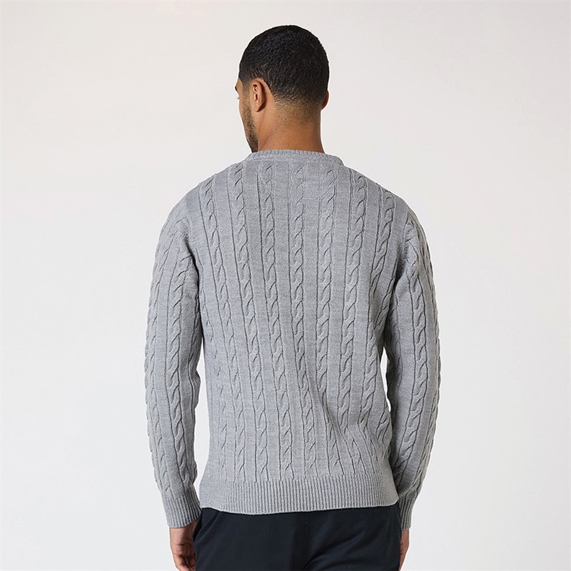 Mens Cable Knit Crew Neck Jumper G Marl 2 Mens Cable Knit Crew Neck Jumper G Marl