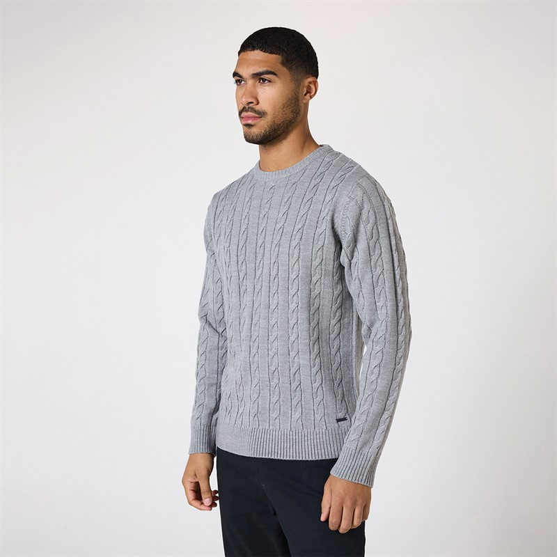 Mens Cable Knit Crew Neck Jumper G Marl 3 Mens Cable Knit Crew Neck Jumper G Marl