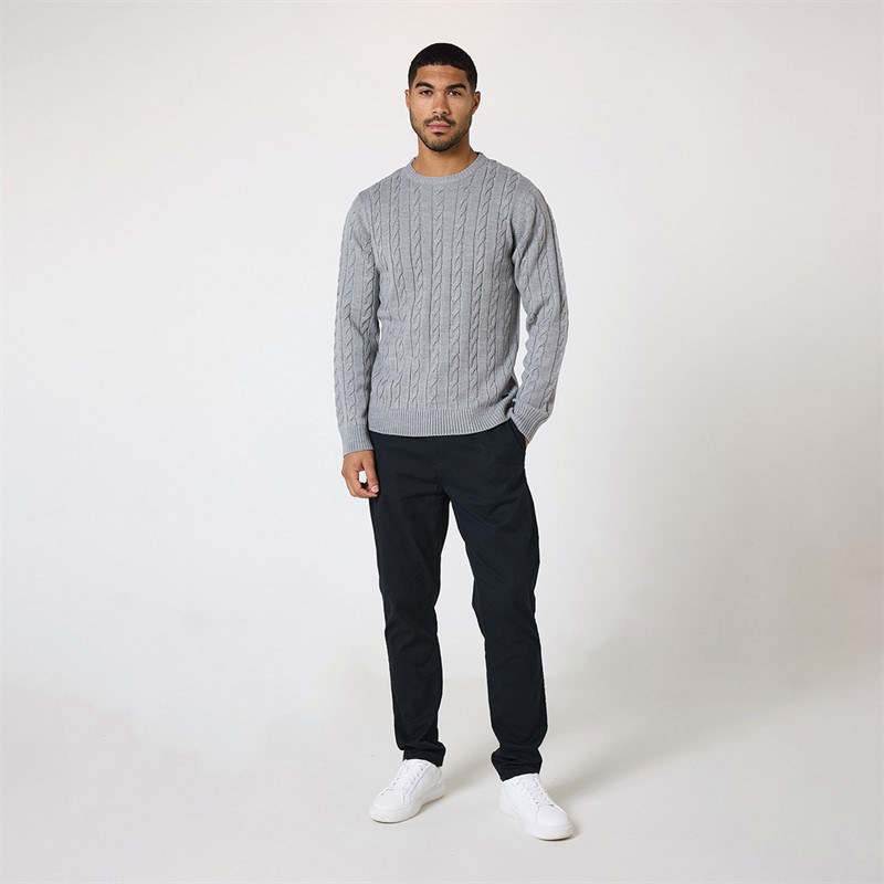 Mens Cable Knit Crew Neck Jumper G Marl 4 Mens Cable Knit Crew Neck Jumper G Marl