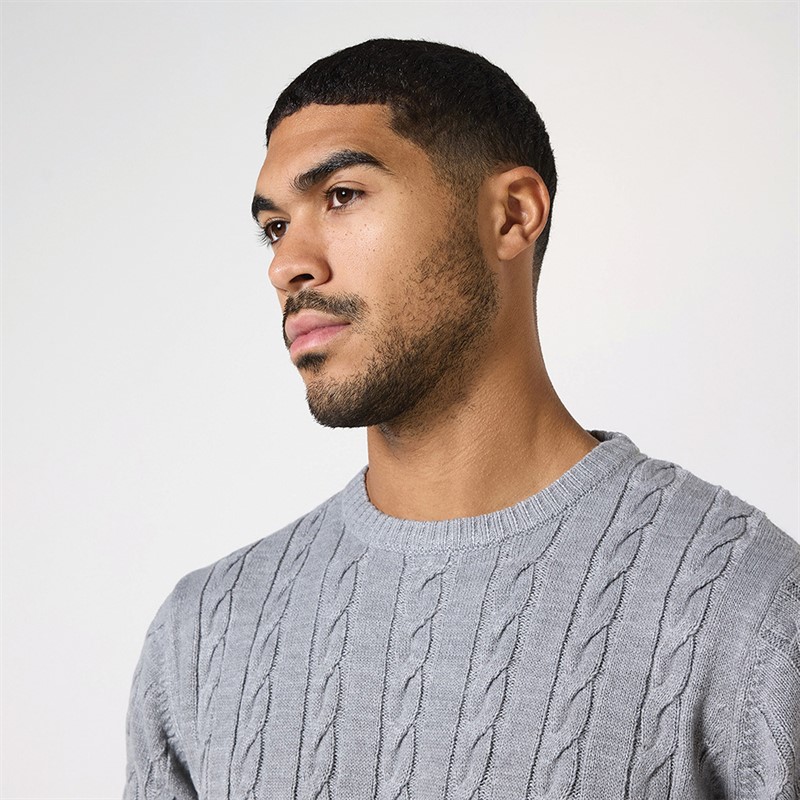 Mens Cable Knit Crew Neck Jumper G Marl 5 Mens Cable Knit Crew Neck Jumper G Marl