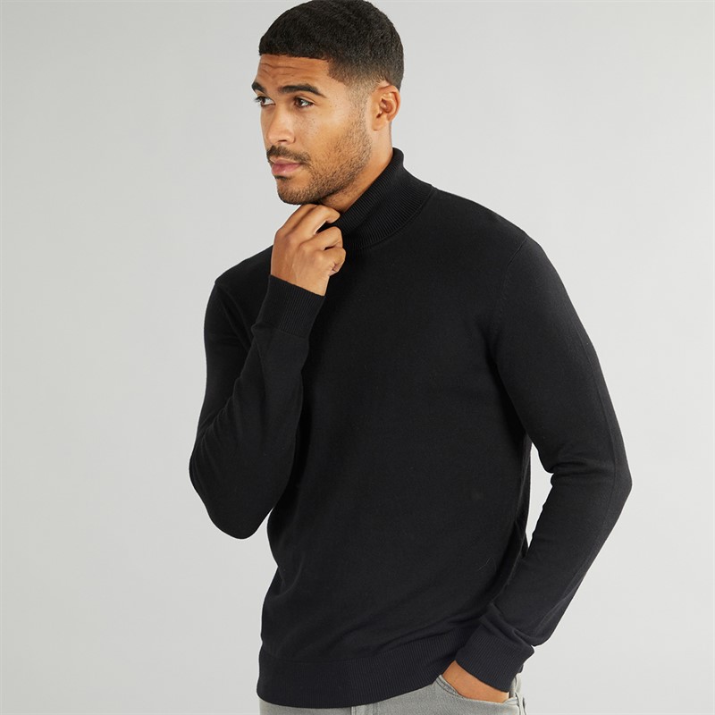 Mens Basic Knit Roll Neck Jumper Black 1 Mens Basic Knit Roll Neck Jumper Black