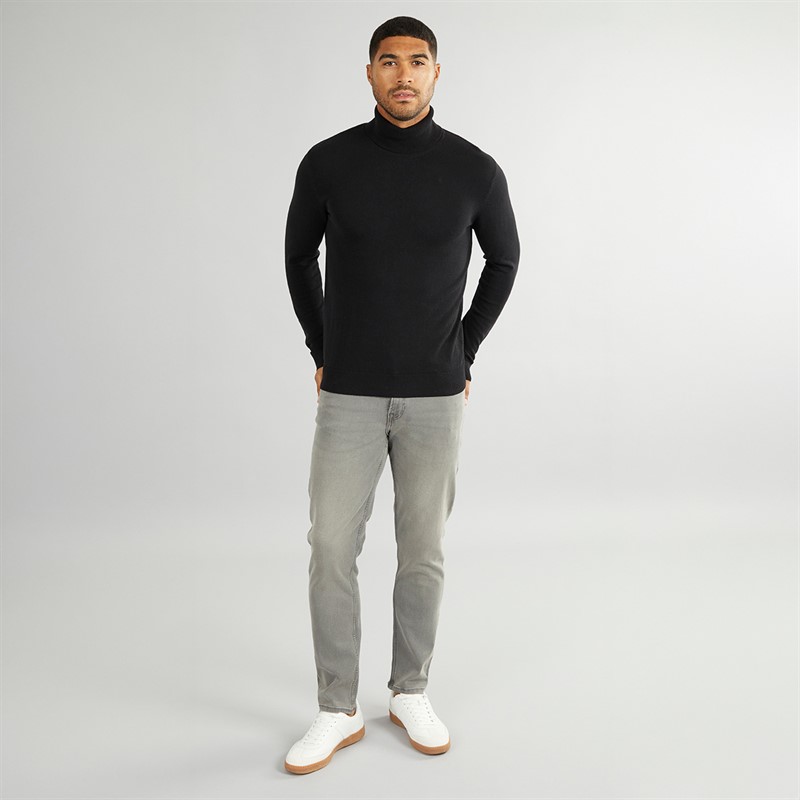 Mens Basic Knit Roll Neck Jumper Black 3 Mens Basic Knit Roll Neck Jumper Black