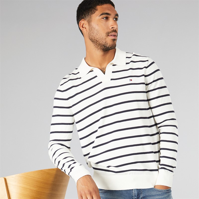 Mens Essential Cotton Knit Polo Ivory Petal/Desert Sky