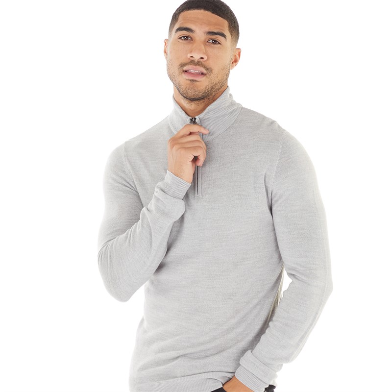 French Connection Mens Cash 1/4 Zip Jumper Light Grey