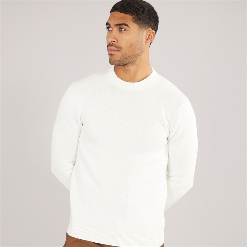 Mens Dane Long Sleeve Structured Crew Neck Jumper Bright White