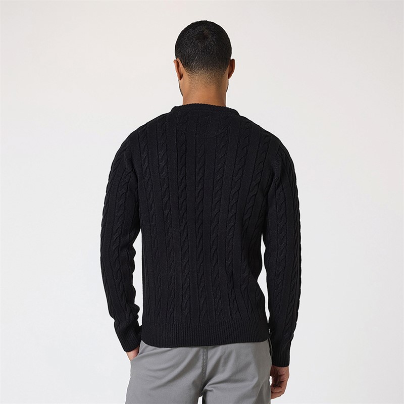 Mens Cable Knit Crew Neck Jumper Black 2 Mens Cable Knit Crew Neck Jumper Black