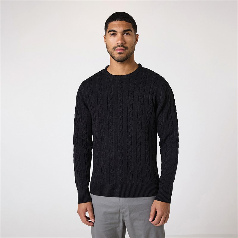 Mens Cable Knit Crew Neck Jumper Black 3 Mens Cable Knit Crew Neck Jumper Black