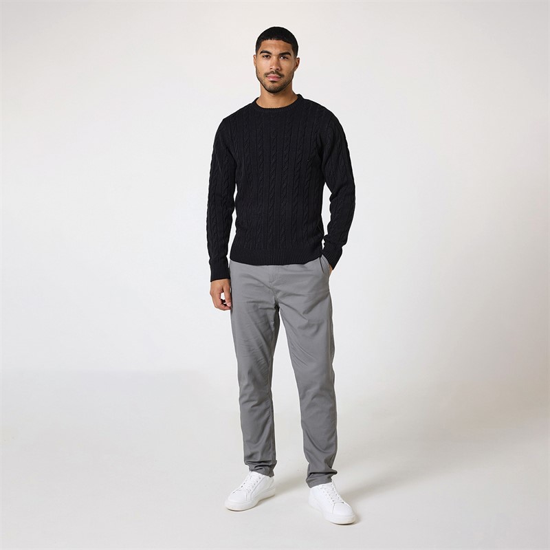 Mens Cable Knit Crew Neck Jumper Black 4 Mens Cable Knit Crew Neck Jumper Black