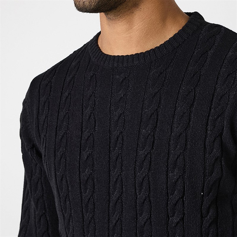 Mens Cable Knit Crew Neck Jumper Black 5 Mens Cable Knit Crew Neck Jumper Black