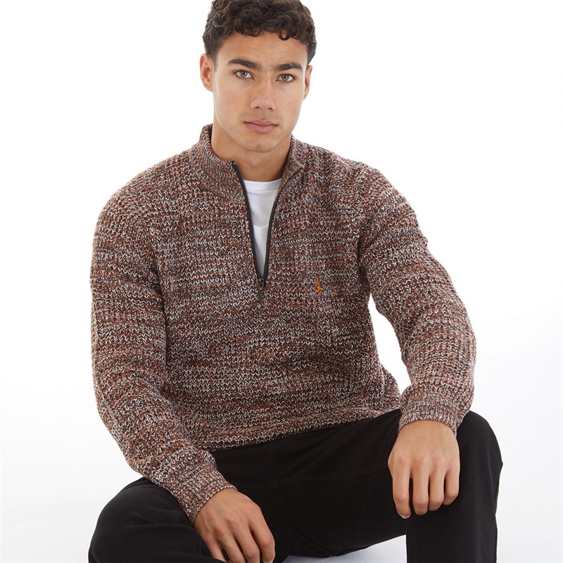 Mens Quarrie 1/4 Zip Funnel Neck Jumper Black/Brown/Ecru