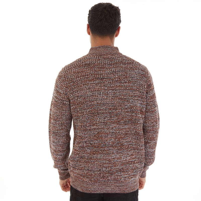 Mens Quarrie 1/4 Zip Funnel Neck Jumper Black/Brown/Ecru 2 Mens Quarrie 1/4 Zip Funnel Neck Jumper Black/Brown/Ecru