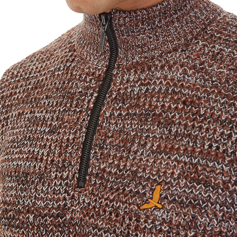 Mens Quarrie 1/4 Zip Funnel Neck Jumper Black/Brown/Ecru 3 Mens Quarrie 1/4 Zip Funnel Neck Jumper Black/Brown/Ecru