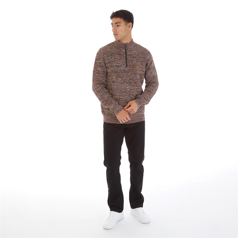 Mens Quarrie 1/4 Zip Funnel Neck Jumper Black/Brown/Ecru 4 Mens Quarrie 1/4 Zip Funnel Neck Jumper Black/Brown/Ecru