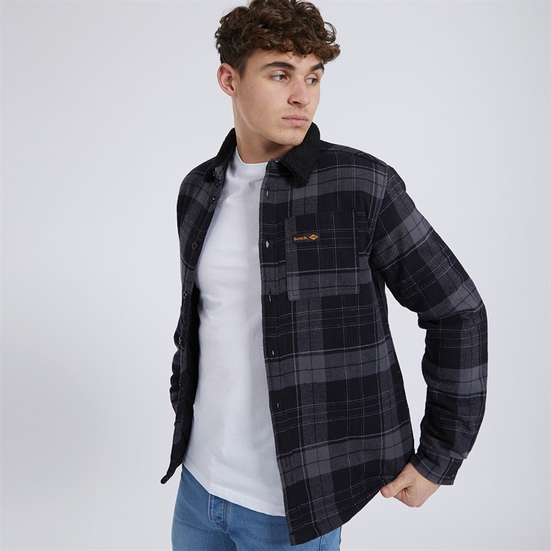 Mens Tavarell Long Sleeve Padded Shirt Black/Dark Grey/Red/Blue Check 1 Mens Tavarell Long Sleeve Padded Shirt Black/Dark Grey/Red/Blue Check