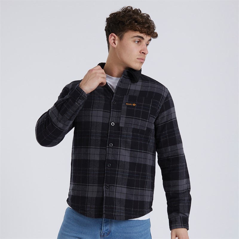 Mens Tavarell Long Sleeve Padded Shirt Black/Dark Grey/Red/Blue Check 3 Mens Tavarell Long Sleeve Padded Shirt Black/Dark Grey/Red/Blue Check