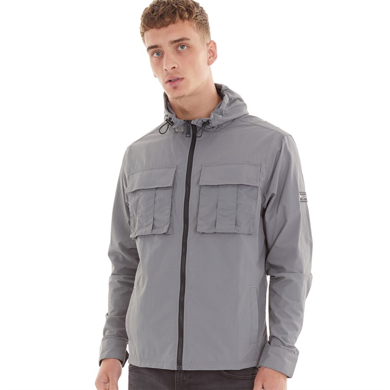 Mens Collarn Lightweight Zip Through Hooded Utility Shacket Steel Grey