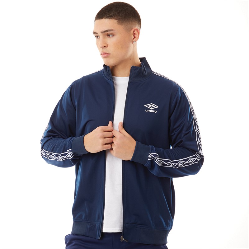 Mens Active Style Taped Tricot Full Zip Jacket Navy/White